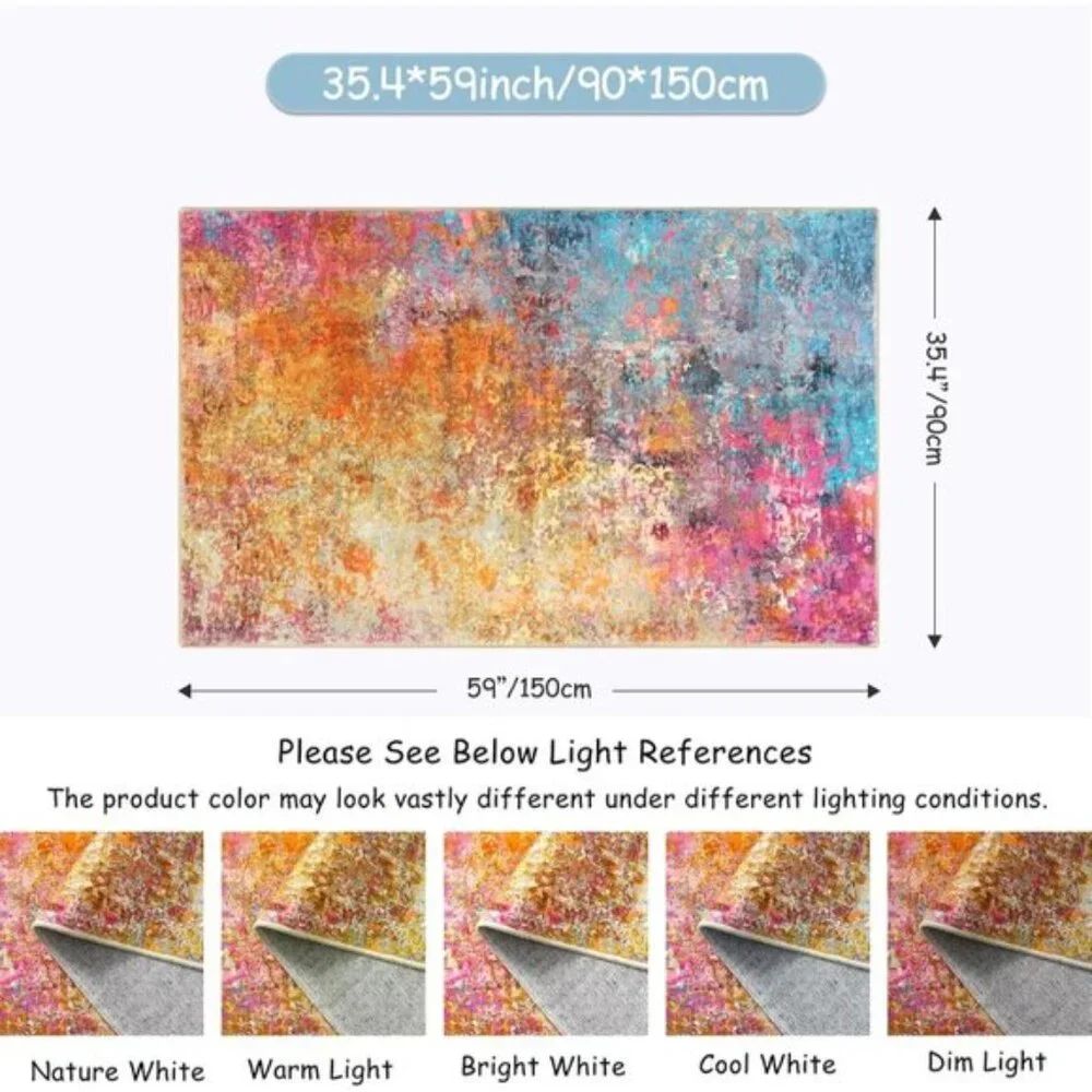 3x5 Modern Abstract Area Rug, Washable Colorful Non-Slip Carpet for Home & Room